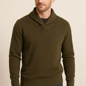 J. Crew Forest Green Lambswool Blend Sweater Shawl-Collar Preppy Men's Medium